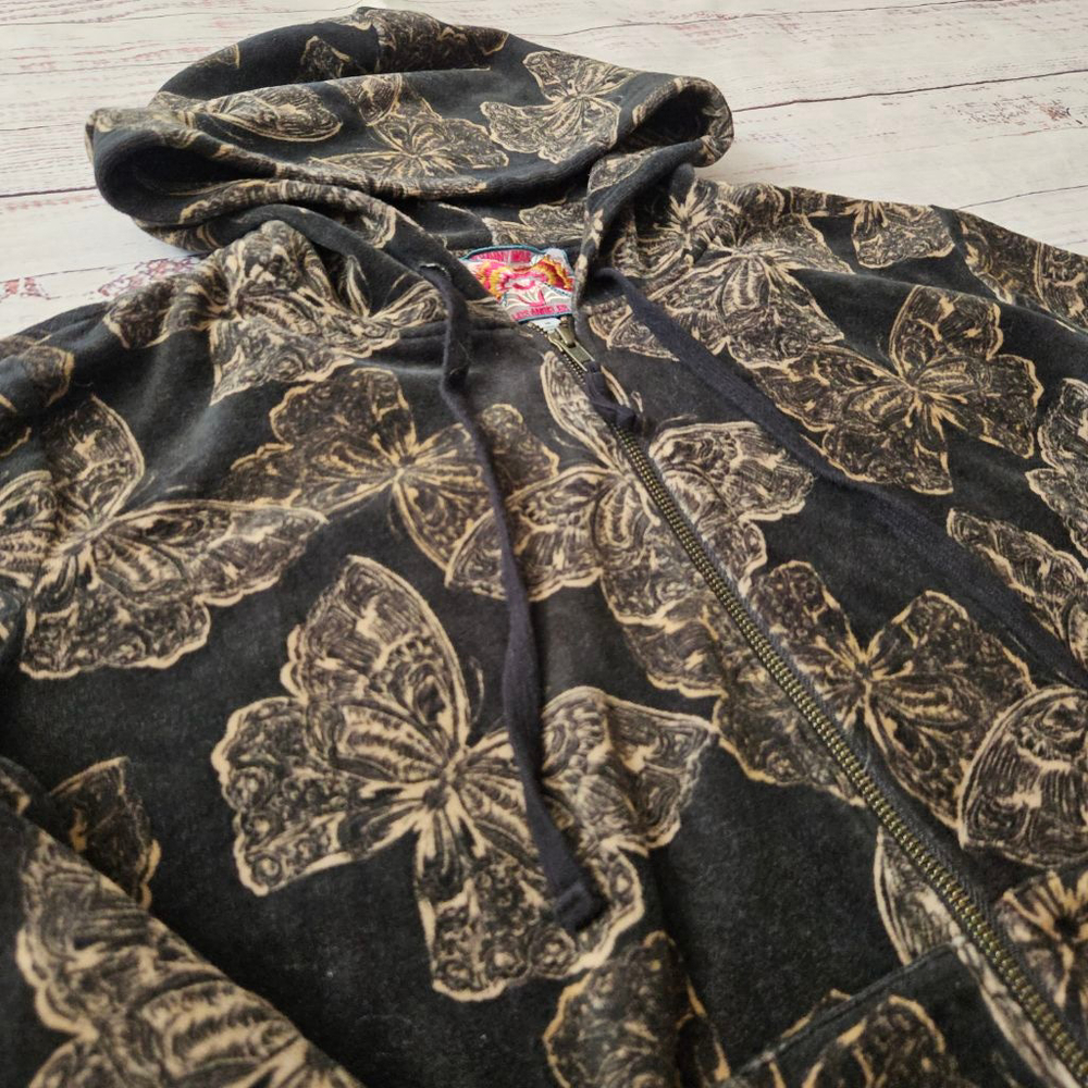 Johnny Was Zuri Modern Velour Butterfly Zip Up Hooded Jacket Womens Medium Black - Picture 3 of 6